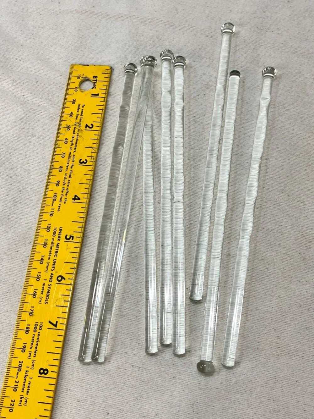 [8] Vintage Clear Glass Cocktail Stir Sticks Stirring Rods Glows Manganese MCM